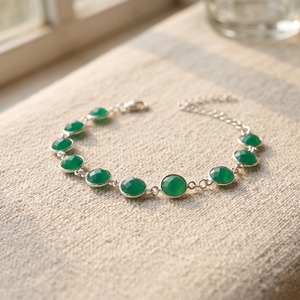 Pulsera de Ónix Verde Natural con Engaste de Plata de Ley 925, Gema Redonda Facetada, Estilo Tenis, Elegante, Minimalista, Ajustable, Unisex, Regalo - Product Image 4