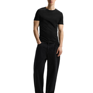 Men's Slim Fit <b>Black</b> Cotton <b>T</b>-<b>Shirt</b> O-Neck Short Sleeve Casual Jersey <b>Plain</b> Dyed Solid Color Knitted Design - Product Image 3