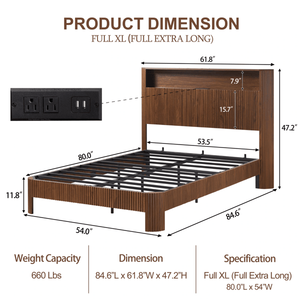 Struttura letto rustica Full Extra Long (Full XL) con testiera contenitore, apertura silenziosa, stazione di ricarica e design a linee curve ondulate - Product Image 3