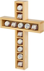 Teenyyou Baseball Ring Holder <b>Display</b> <b>Case</b> 12 Posts Softball Championship Ring Holder 9x14 Inches Wall Mount Mango Wood - Product Image 5
