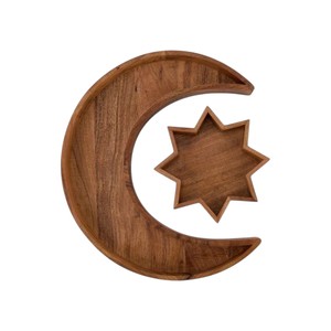 Ensemble de plateaux de service en bois d'acacia, motif lune et étoile, pour la décoration de table lors du Ramadan et de l'Aïd Moubarak, vente en gros - Product Image 1