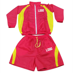 Ensemble de survêtement sportif pour homme avec blocs de couleur, veste et short en polyester à séchage rapide avec logo imprimé sur le devant, vêtements d'été OEM - Product Image 6