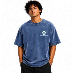 T-shirt vintage pour homme, coupe oversize, délavé à l'acide, bleu délavé, épaules tombantes, coton épais, col rond, manches courtes, fournisseur - Product Image 1