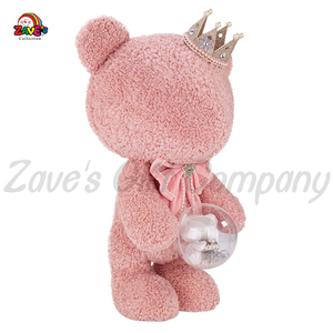 Zaves Poupée romantique ours en peluche pour les amoureux décorations de mariage rose rose avec couronne noeud papillon PP coton remplissage pour la Saint-Valentin - Product Image 3