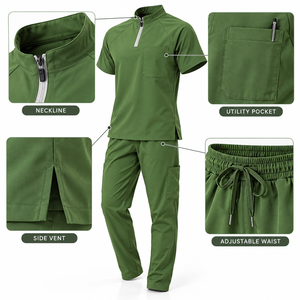 Uniforme Médico Personalizado para Hombre, Blusa con Cuello y Cierre de Cremallera, Corte Entallado, con Logotipo del Proveedor - Product Image 6