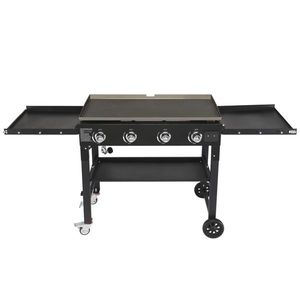 Piastra a Gas Pieghevole a 4 Bruciatori con Piano Piatto, Alimentata a Propano, Stazione di Cottura per Barbecue da Esterno con Ripiani Laterali per Campeggio - Product Image 1
