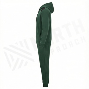 Ensemble de survêtement vert à capuche pour homme, sweat-shirt et pantalon à fermeture éclair intégrale, couleur unie décontractée, 100 % coton respirant, idéal pour l'automne - Product Image 3