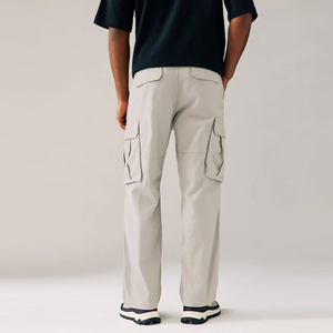<b>Men's</b> Khaki <b>Cargo</b> Pants Casual Straight Leg <b>Trousers</b> With Multiple Pockets - Product Image 2
