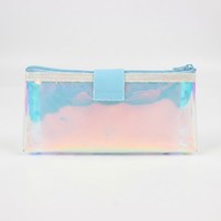 Trousse à crayons 3D en relief avec personnage de dessin animé, pochette à stylos holographique en PVC, trousse de papeterie Kawaii, trousse à cosmétiques transparente mignonne avec fermeture éclair