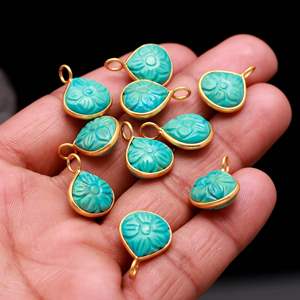 Pendentif Fleur Bleu Turquoise AAA en Argent Sterling 925, Pierre Précieuse Sculptée à la Main, Pendentif Cœur pour Fabrication de Bijoux, Vente en Gros, 12MM - Product Image 6