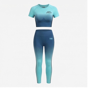 North Approach 2 Piece Yoga Set Gradient Color Crop <b>Top</b> Full Length Leggings Seamless <b>Sweat</b> Wicking Women's Sportswear - Product Image 1