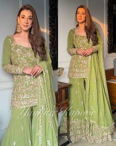 Nueva Colección de Diseñador, Vestido Tradicional Étnico Indio de Invierno de Secado Rápido, Traje Gharara Salwar Kameez con Bordado Intenso para Mujer - Product Image 6