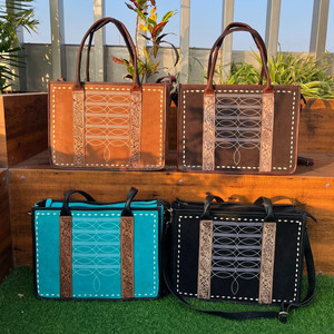 Style occidental Boot Stich Nouveau sac fourre-tout en cuir suédé de créateur Sac à main unique Outillé à la main Sac à main multi-usages pour femmes bohème - Product Image 3