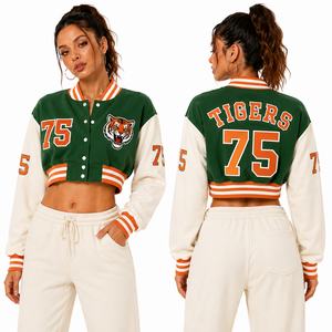Chaqueta Varsity Corta Maroon Gold Champions 27 para Mujer, Estilo Y2K, con Parches Bordados, Ropa Urbana, Venta al Por Mayor, OEM, Personalizada, a la Moda - Product Image 2