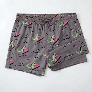 Shorts de bain pour hommes à séchage rapide avec doublure de compression intégrée, imprimé dinosaure de dessin animé, short de plage, usine de vêtements Sialkot - Product Image 1