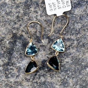 Pendientes Colgantes de Oro Amarillo Sólido de 18K con Topacio Azul de Londres Natural, Engastados en Bisel, Joyería Fina, Memoria Jewels, Venta al por Mayor - Product Image 5