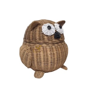 Handwoven Natural Owl Rattan Storage Basket with <b>Cover</b> Eco Friendly Indoor Garden Kids Room Toy <b>Bin</b> Nursery Decor - Product Image 2