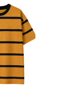 Camiseta a Rayas Amarillo Mostaza y Negro para Hombre, Cuello Redondo, Manga Corta, Informal, Verano, Estilo Urbano, Fabricante OEM - Product Image 2
