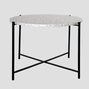 Nueva Llegada: Mesa de Centro Artesanal Estilo Rústico con Incrustaciones de Madreperla y Estante de Almacenamiento de Jacinto de Agua Tejido, Ecológica, Vietnam - Product Image 3