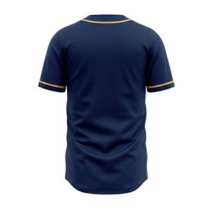 เสื้อเบสบอลสีน้ำเงินกรมท่าแบบติดกระดุมเต็มตัว แต่งขอบสีทอง ระบายอากาศได้ดี ผลิตจากโพลีเอสเตอร์/คอตตอน คอวี - Product Image 2