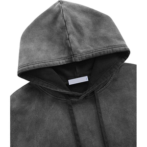Charocal Black Acid Wash Hoodie Men Heavy Cotton <b>Distressed</b> Pullover Vintage Grey Wash Streetwear Oversized Hoody <b>Top</b> - Product Image 3