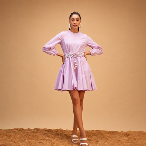 Vestido Casual de Primera Calidad, 100% Algodón, Fragante Aroma a Lila, Corte en A, Cintura Natural, Cuello Mandarín, Sin Mangas, Bordado - Product Image 1