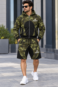 <b>Men</b>’s Camouflage Hoodie & <b>Shorts</b> Tracksuit Set Custom <b>Green</b> Camo Sweat Suit Jogger Set Wholesale Sportswear Apparel - Product Image 3