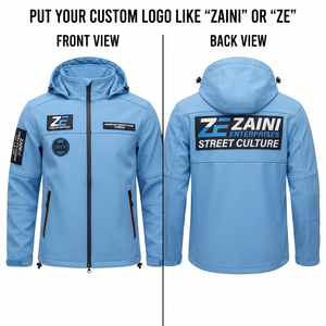 Veste Softshell pour homme, polyester 3 couches de qualité supérieure, 300 GSM, coupe-vent, bleu clair, à capuche, veste de travail, logo brodé personnalisé - Product Image 1
