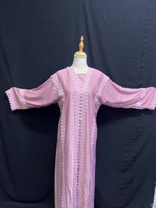 Elegante Abaya de Poliéster Ligero, Hecha a Mano con Cuentas y Lentejuelas, Antiencogimiento, Transpirable, Cuello en V, Manga Larga, Largo hasta el Suelo - Product Image 5