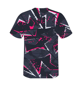 Maillot de baseball personnalisé pour homme, col en V, noir et rose, imprimé géométrique, manches courtes, polyester sublimé anti-humidité - Product Image 3