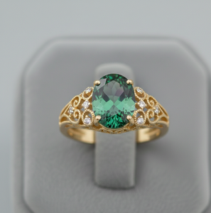 Anillo Verde Intenso con Gema Ovalada para Mujer, Talla US 6, Plata de Ley 925, Chapado en Oro de 18K, Regalo de Aniversario - Product Image 4