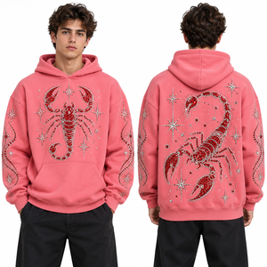 Hoodies courts en molleton de coton avec strass, ourlet court, pierres décoratives, OEM, faible MOQ, fourniture directe usine, logo personnalisé, motifs personnalisés - Product Image 6