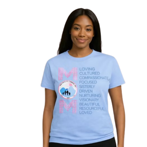 T-shirt à manches courtes et col rond pour femme, bleu ciel, Bling MOM Love, décontracté, pour tous les jours, confortable, vêtement de mode - Product Image 1