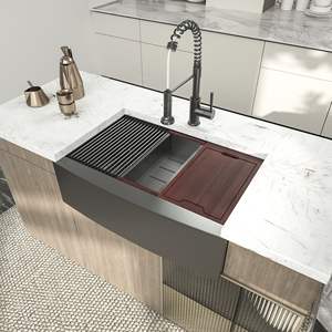 Gunmetal Black Farmhouse Apron Single Bowl Stainless Steel Kitchen Sink with Strainer for <b>Workstation</b> or Kitchen Sink - Product Image 2