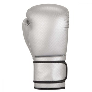 <b>Silver</b> Faux Leather Boxing <b>Gloves</b> Full Finger Velcro Closure Unisex Training Gear - Product Image 1