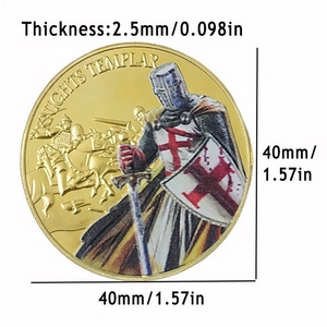 Moneda Conmemorativa de los Caballeros Templarios Tradicionales, Bañada en Oro de 4cm, Cruz Roja Personalizada, Coleccionable, Venta al Por Mayor - Product Image 4