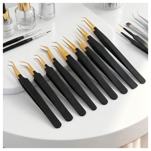 Eyelash Tweezer 90 Degree Boot Fiber Tip with Zero-Slip Grip Luxury Matte Black Gold Plated Professional Lash Extension Tool - Product Image 1