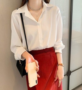 Camisa de Mujer con Botones, Color Sólido, Cuello Clásico, Manga Larga, Blusa de Oficina Clásica, Corte Regular, para Todas las Temporadas - Product Image 3