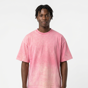 Camiseta de Algodón Rosa Oversize para Hombre, Cuello Redondo, Manga Corta, Casual, Color Liso, Tejido de Punto, Corte Regular - Product Image 6