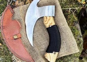 Hand Carved Pizza Cutter : Viking Style Burn Wood Handle ulu knife For Pizza Slicer & Restaurant Used - Product Image 4