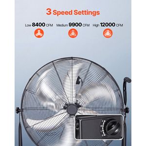 Ventilatore Industriale a Tamburo in Alluminio da 30 Pollici ad Alta Velocità 12000 CFM, 3 Velocità, Inclinazione a 360 Gradi, Resistente per Uso in Officina - Product Image 4
