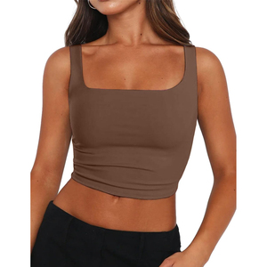 2026 New Article <b>Women</b> Square Neck <b>Tank</b> <b>Top</b> Solid Brown Cropped Sleeveless Camisole <b>Knit</b> Crop <b>Tops</b> ODM OEM - Product Image 1