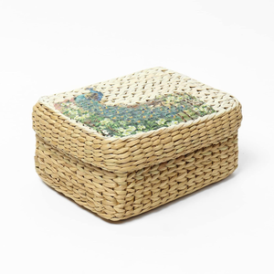 Habere India <b>Rectangular</b> Storage <b>Basket</b> with Lid Beige 24x18x11 cm Jute Seagrass Bamboo Organizer Box for Home Wardrobe Storage - Product Image 2