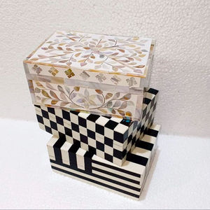 Cajas de joyería con incrustaciones de hueso Beige geométricas modernas para almacenamiento en el hogar y la Oficina elegantes y elegantes - Product Image 3