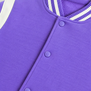 Men's <b>Purple</b> Woolen Windproof <b>Varsity</b> <b>Jacket</b> Color Blocking Casual Fleece Regular Fit Stand Collar Winter Streetwear - Product Image 4
