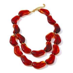 Collier élégant et mignon en résine ambrée multicolore pour femme, perles rondes, luxe unique, jaune et rouge, bijou statement massif pour femme - Product Image 5