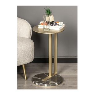 <b>Round</b> <b>Gold</b> Metal <b>Side</b> <b>Table</b> with Black Marble Base Slim C Shaped End <b>Table</b> Modern Martini Cocktail Accent <b>Table</b> for Living - Product Image 3