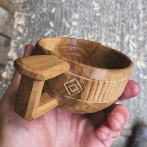 Handcrafted <b>Wooden</b> Tea <b>Cup</b> with Handle Round Shape Nordic Design Style Eco-Friendly Dishwasher Safe 200mL/Customized - Product Image 1