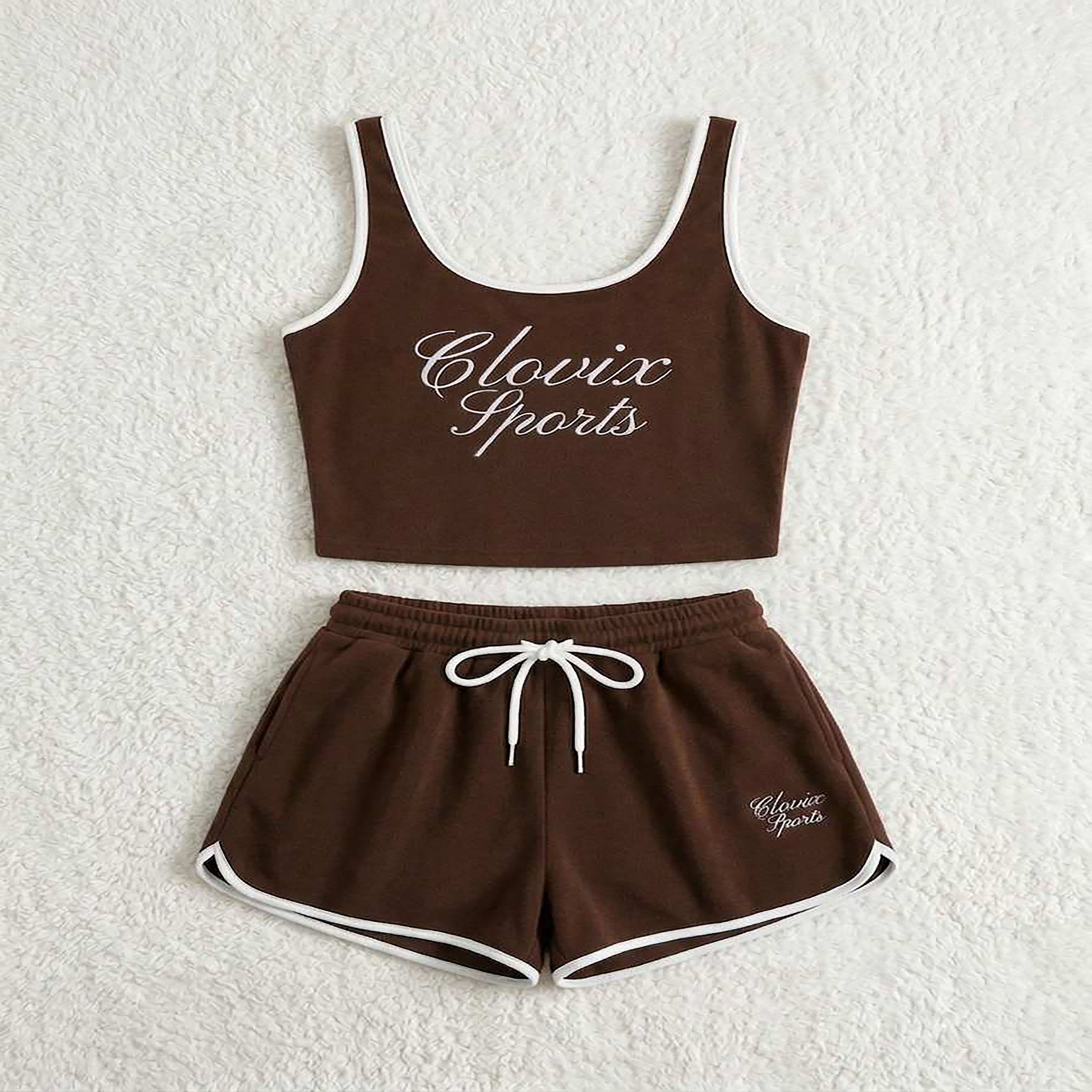 Wholesale Women Cotton 2 Piece Set Summer Sleeveless Crop Tank Top and High Waist Shorts Custom Logo Gym Wear Casual Tracksuit