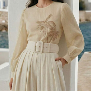 เสื้อเบลาส์ปักลายลูกปัดลูกปัดทันสมัยสำหรับผู้หญิงแฟชั่นฤดูร้อนงานปักลูกปัดลูกปัดออกแบบสีได้ตามต้องการ - Product Image 1